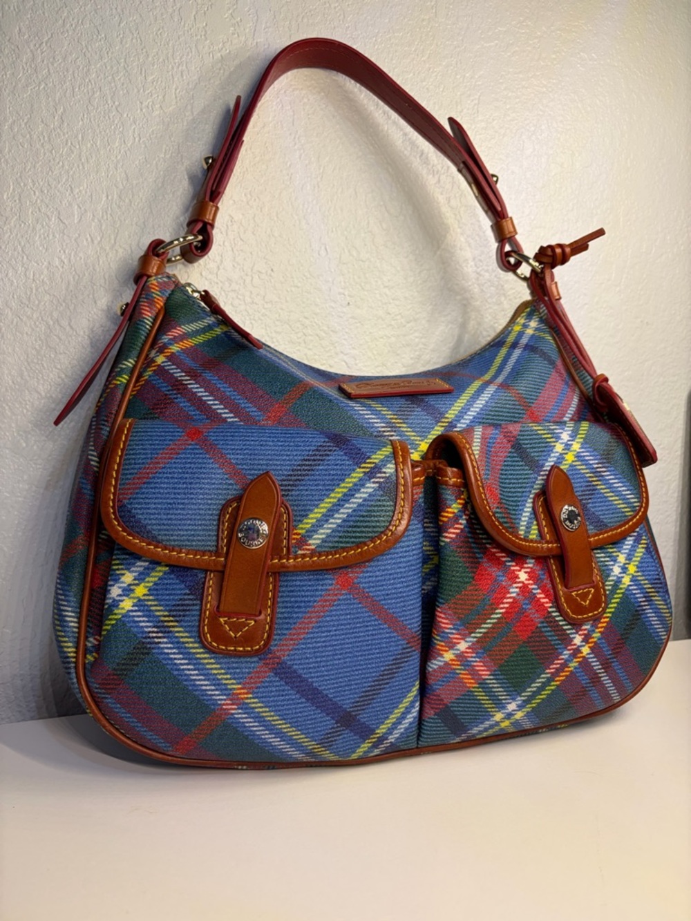 Dooney & Bourke Multicolor Plaid Shoulder Bag with Tan Trim - Picture 2 of 10